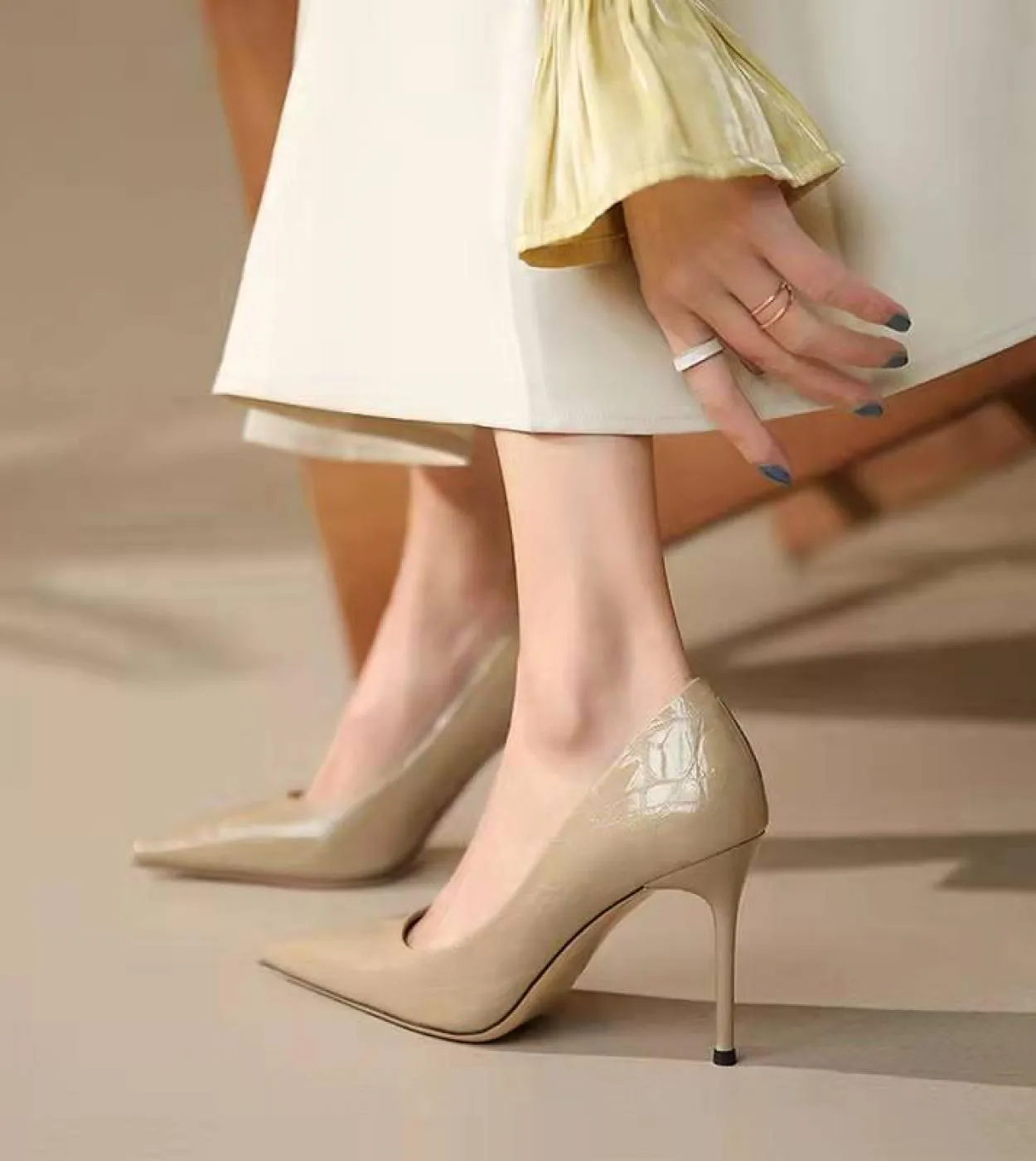 2022 Estate Nuovo Punta A Punta Tacchi Sottili Superficiale Singolo Scarpe Temperamento Vestito Ufficio Carriera Tacchi Alti Zap