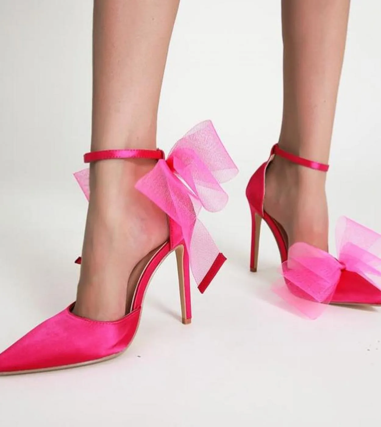 2022 Nuovo Stile Filato Netto Bowknot Delle Signore Pompe Tacco Sottile Punta A Punta Superficiale di Estate Delle Donne Scarpe