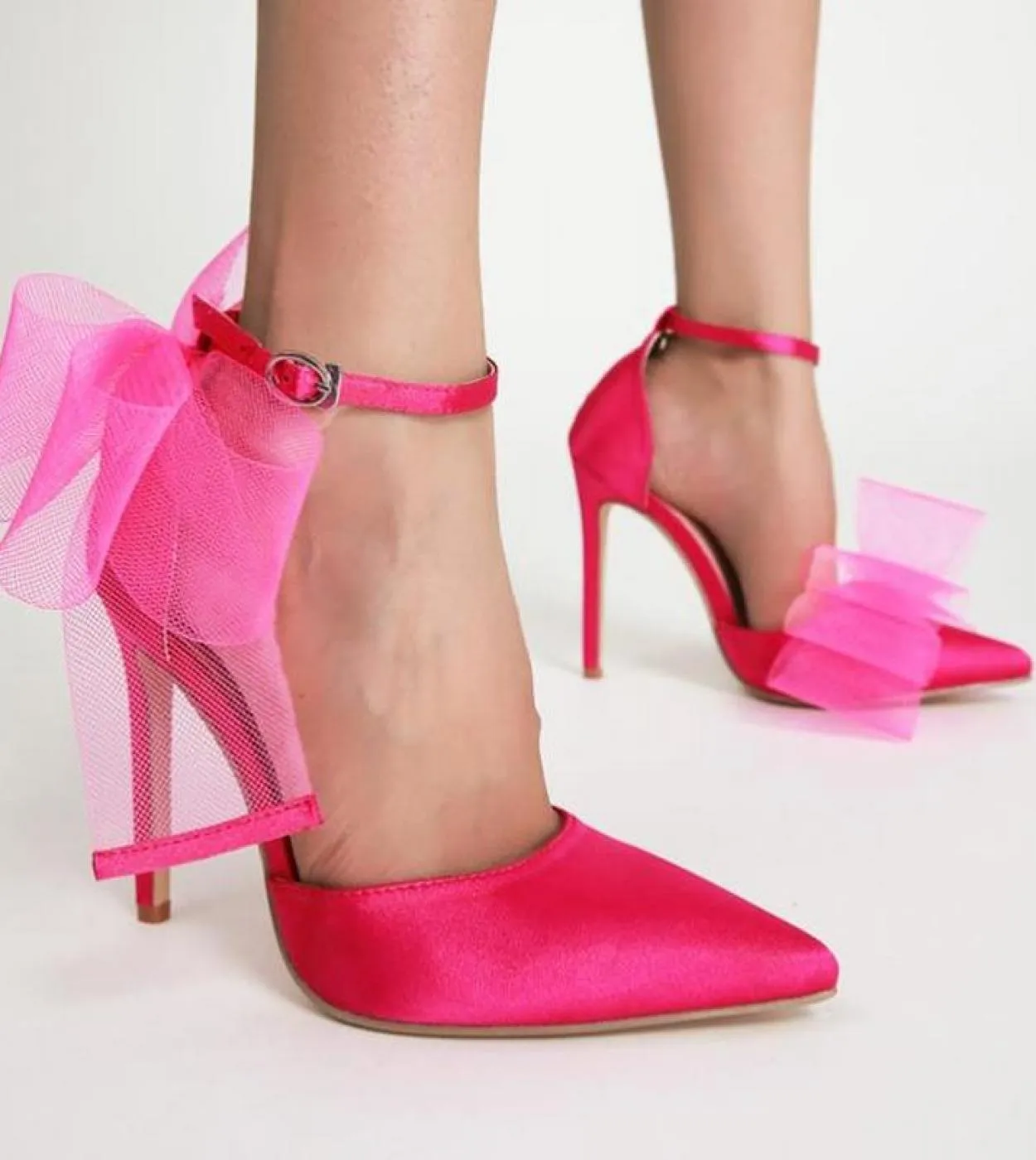2022 Nuovo Stile Filato Netto Bowknot Delle Signore Pompe Tacco Sottile Punta A Punta Superficiale di Estate Delle Donne Scarpe
