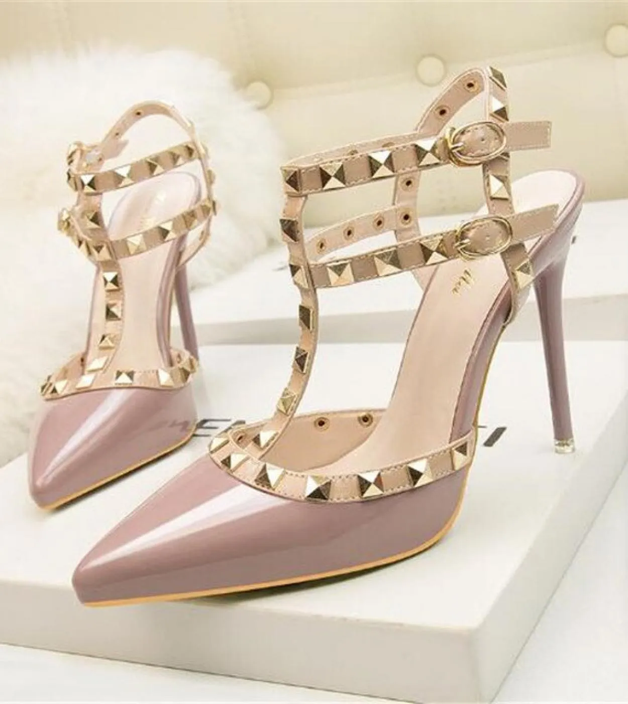 2022 Rivetto Tacchi Alti In Pelle Femminile Scarpe A Punta Fibbia Décolleté Col Tacco Alto 10 Cm Scarpe Tacco A Spillo Donna Sca
