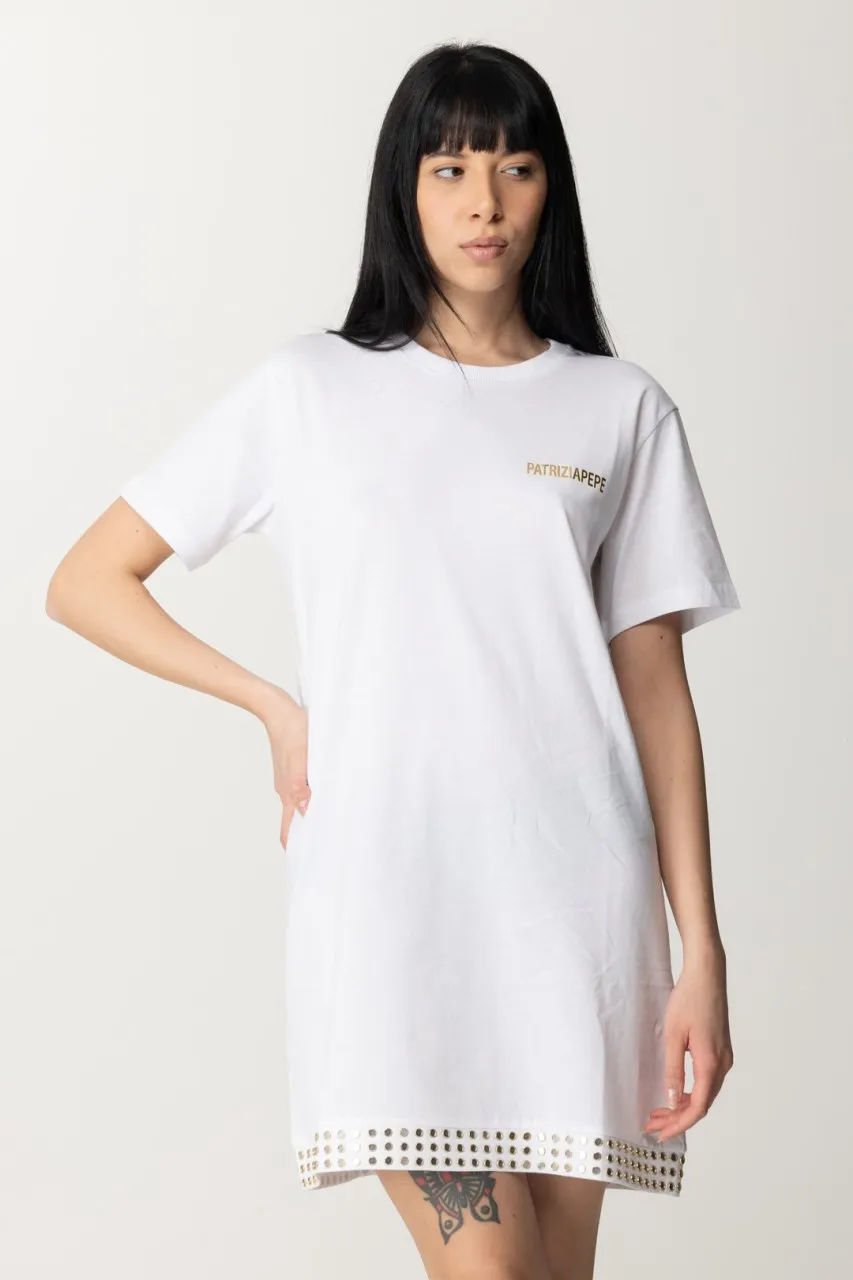 Abito mini con borchie e logo BIANCO OTTICO