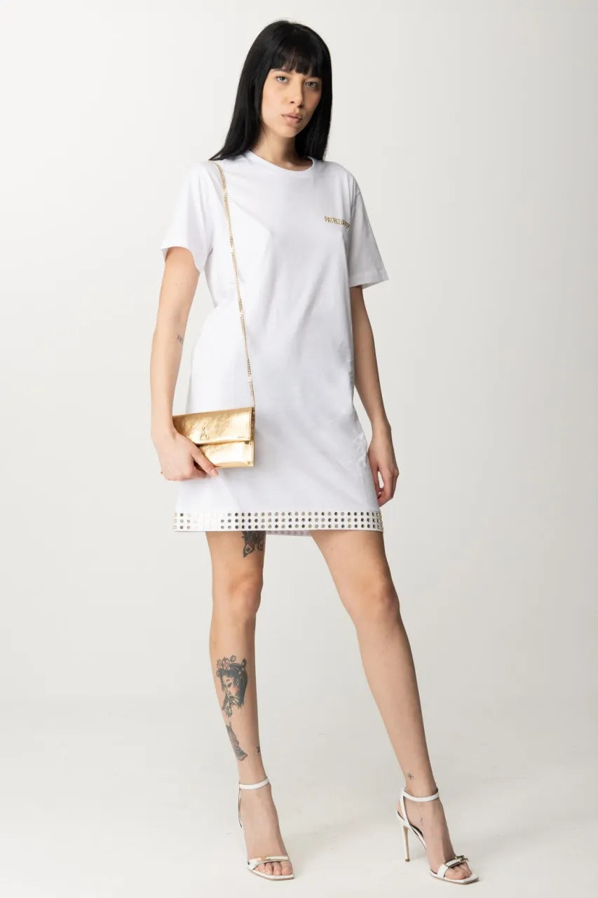 Abito mini con borchie e logo BIANCO OTTICO
