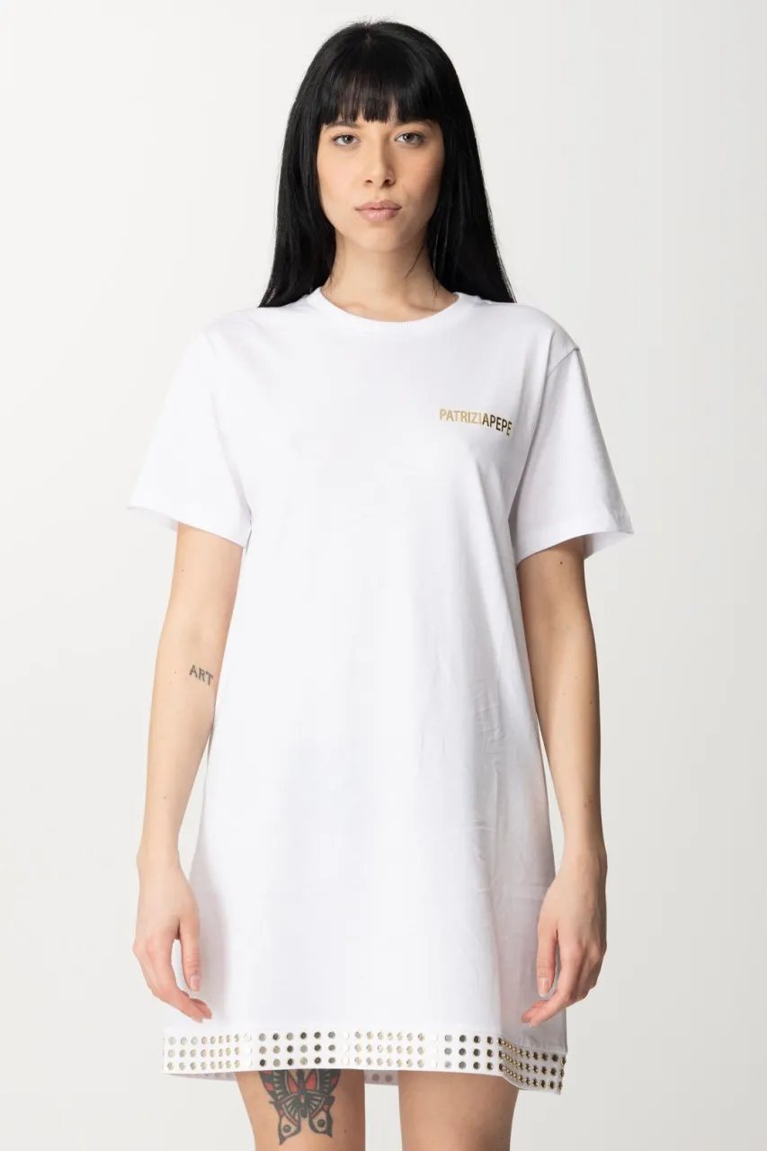 Abito mini con borchie e logo BIANCO OTTICO