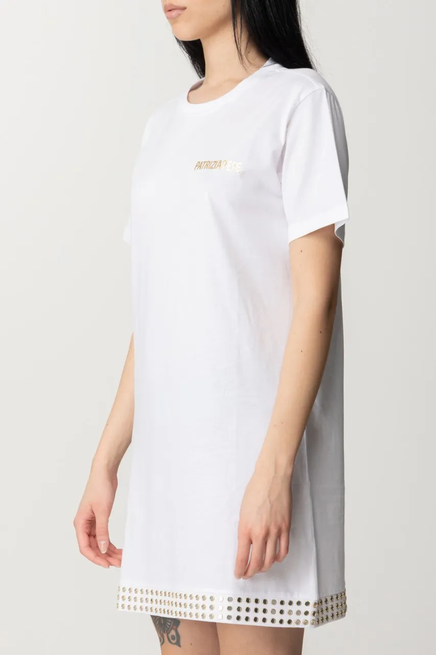 Abito mini con borchie e logo BIANCO OTTICO