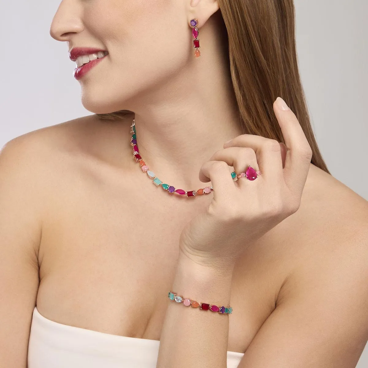 Anello con fusion stone rosa    Santorini
