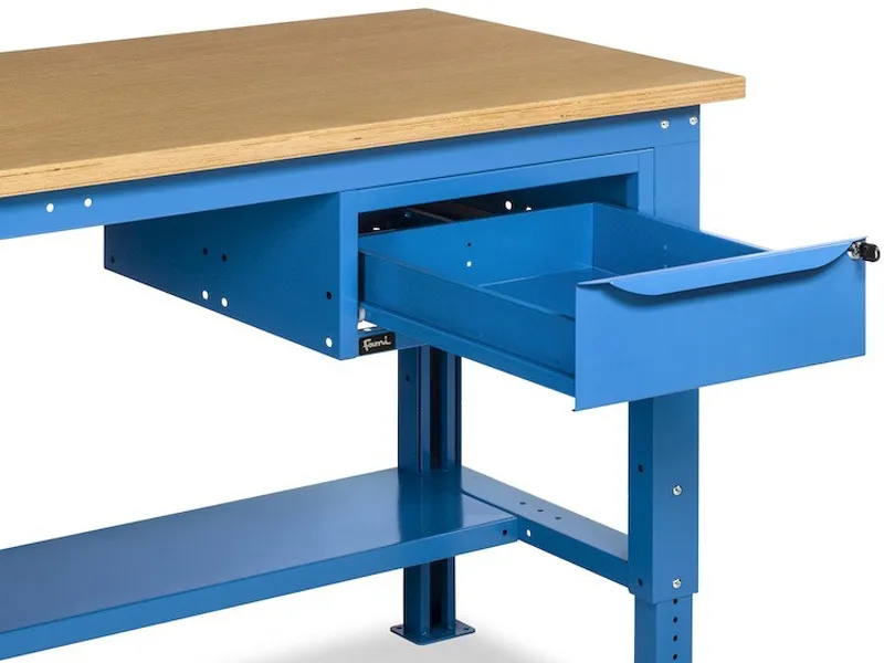 Banco da lavoro regolabile Fami WORK1534 150cm, piano in legno, cassetto e parete forata
