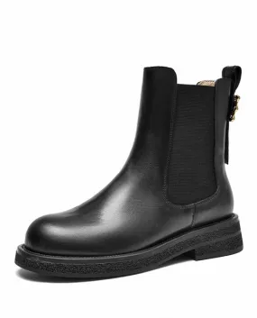 Beautoday Stivali Chelsea Donne Pelle di Vitello Fibbia In Metallo Decor Fascia Elastica Tacco Quadrato Scarpe Femminili Fatte A