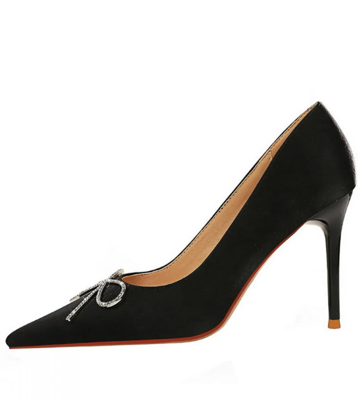 Big Size 34 43 Strass Bowknot Donna Décolleté Elegante Sottile Tacchi alti Scarpe a punta Office Lady Scarpe Moda Pelle Dre
