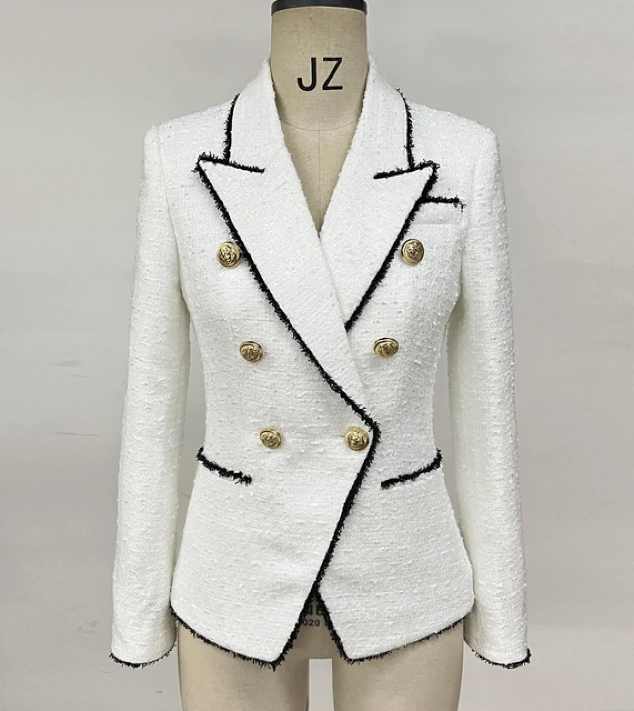 Blazer di tweed bianco chic da donna nuovo inverno Giacca spessa di tendenza in nappa tessuta di qualità sottile