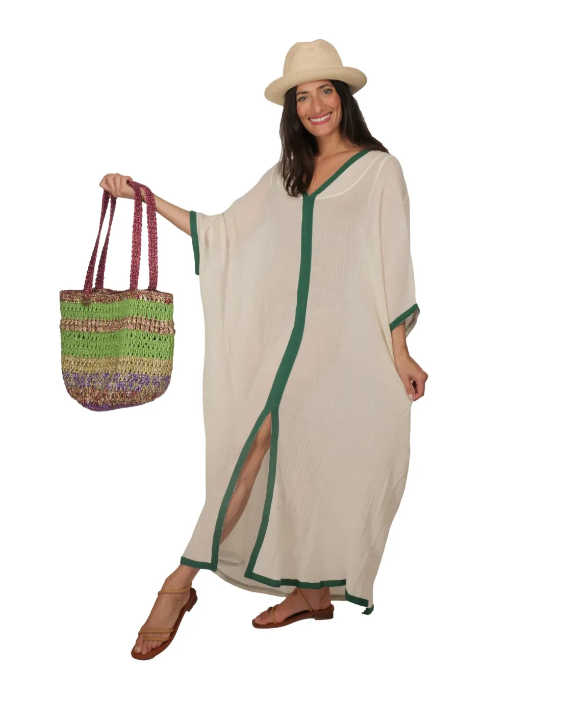 Caftano Ambas - Djellaba Classic Grezzo bordo verde