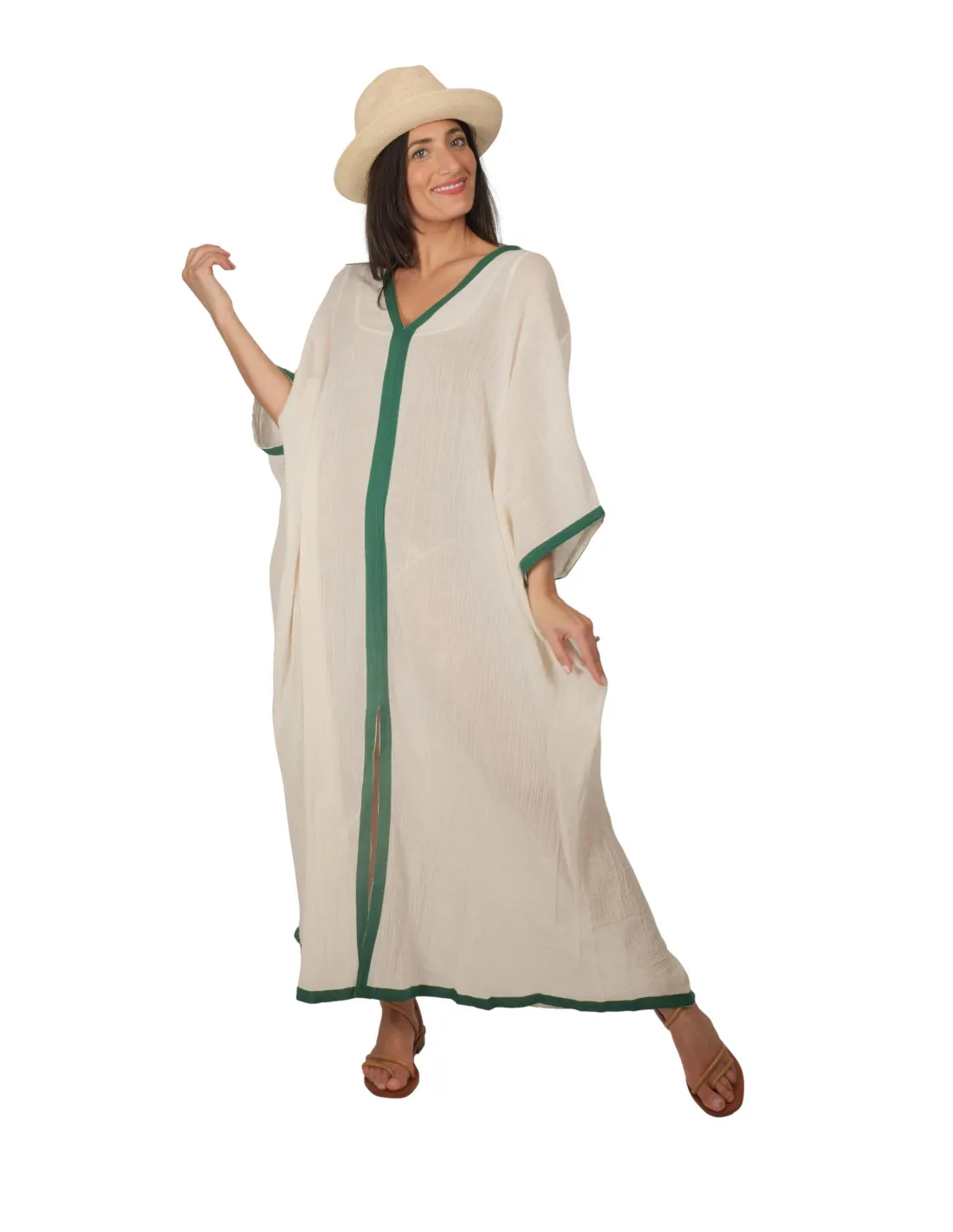 Caftano Ambas - Djellaba Classic Grezzo bordo verde