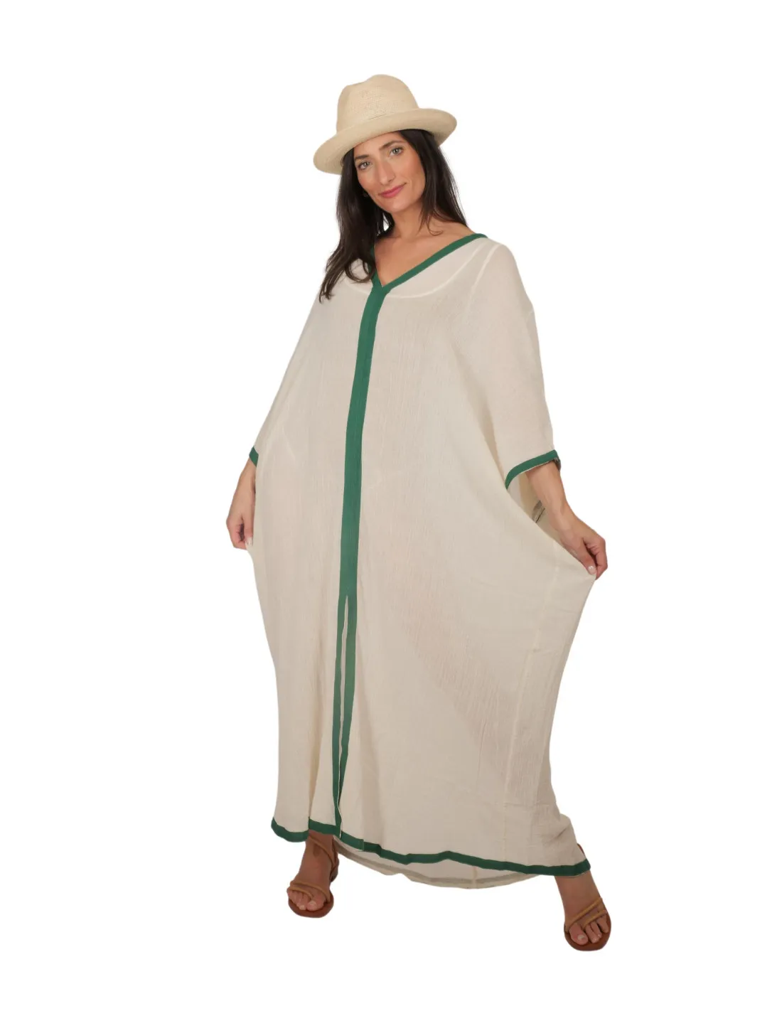 Caftano Ambas - Djellaba Classic Grezzo bordo verde