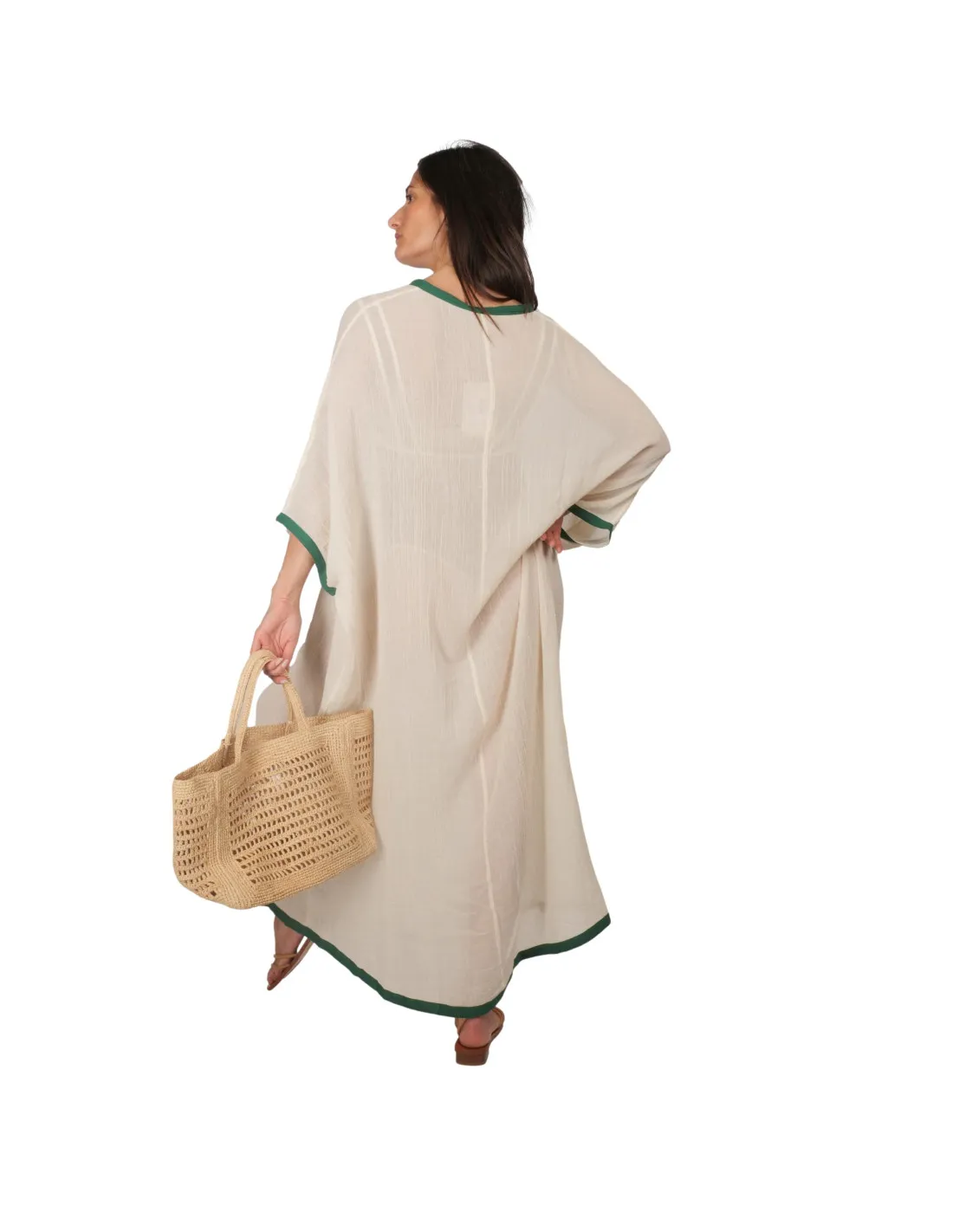 Caftano Ambas - Djellaba Classic Grezzo bordo verde