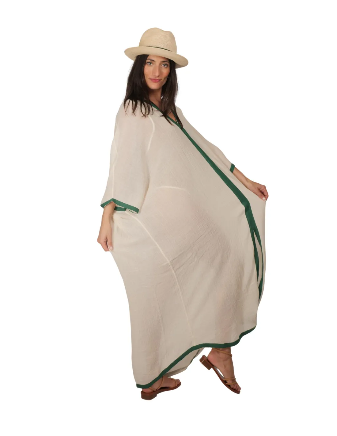 Caftano Ambas - Djellaba Classic Grezzo bordo verde