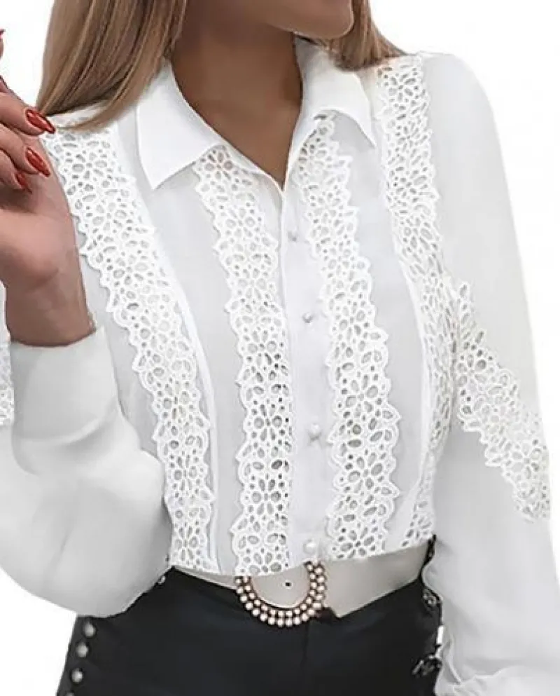 Camicetta da donna elegante manica lunga con scollo a V scollo a V Top Single