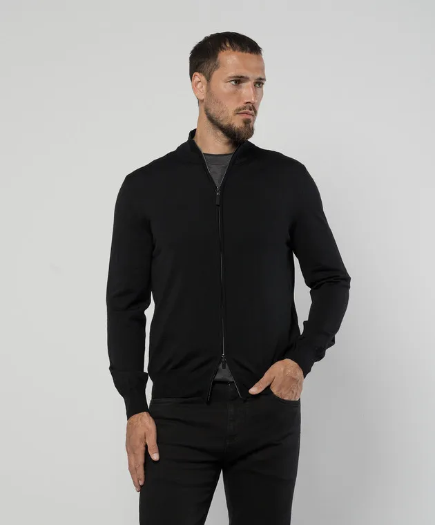 Canali Cardigan nero in lana MK00077C0022
