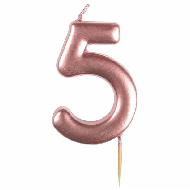 Candela per torta numero 5 oro rosa metallizzato