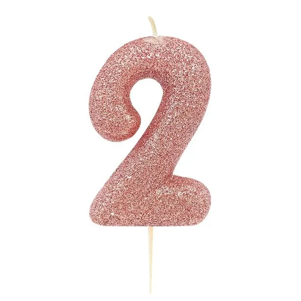 Candelina numero 2 rosa oro 7 cm
