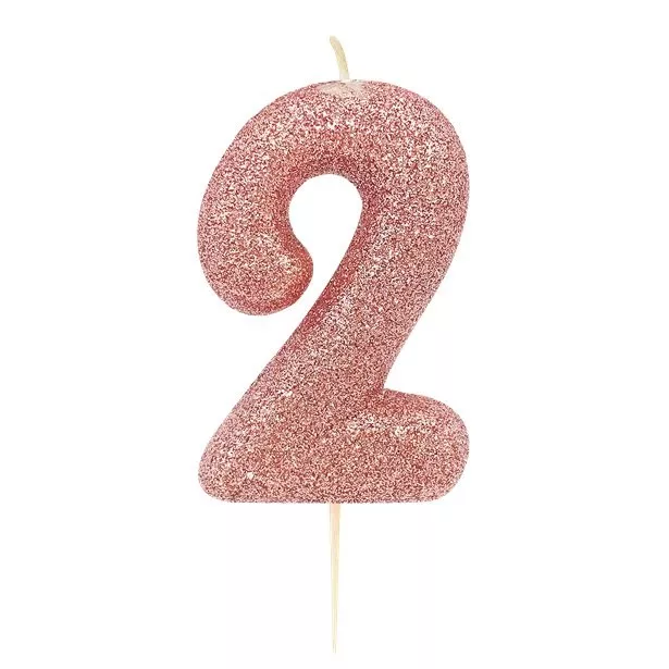 Candelina numero 2 rosa oro 7 cm
