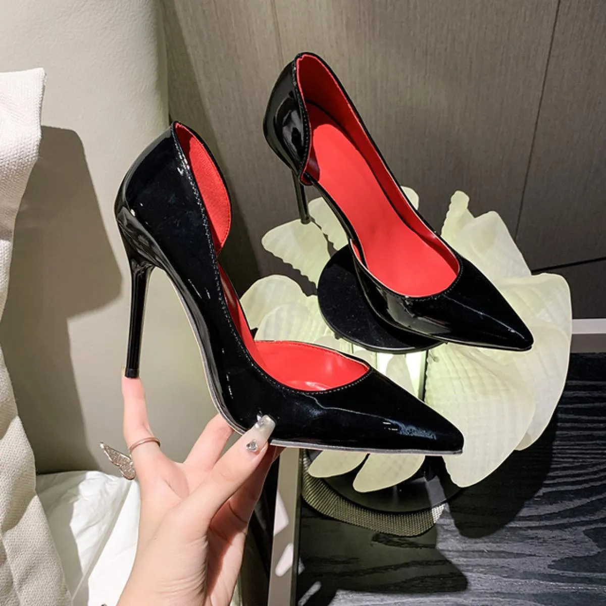 Classico nero tacchi alti scarpe donna pompe 810 cm Tacones punta a punta tacchi a spillo Talon Femme scarpe da sposa scarpe per