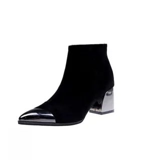 Comemore Square Heels Women Winter Chelsea Boots Winter Shoes Pointed Toe Black Dress Low Heel Sock Boots Womens Ankle