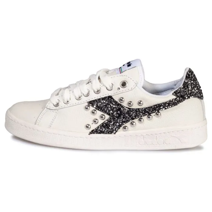 Diadora Low Sneakers Customized Bianco Baffo Glitter Nero