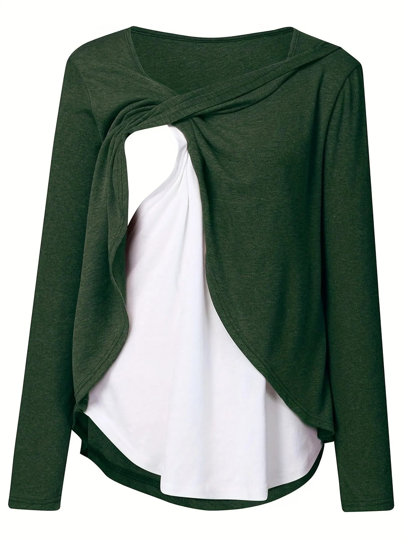 Donna Maternità Trendy Maglietta Color Block Due Pezzi, Allattamento & Postpartum Tees Front Open, Crew Neck Elegante Loose Mid 