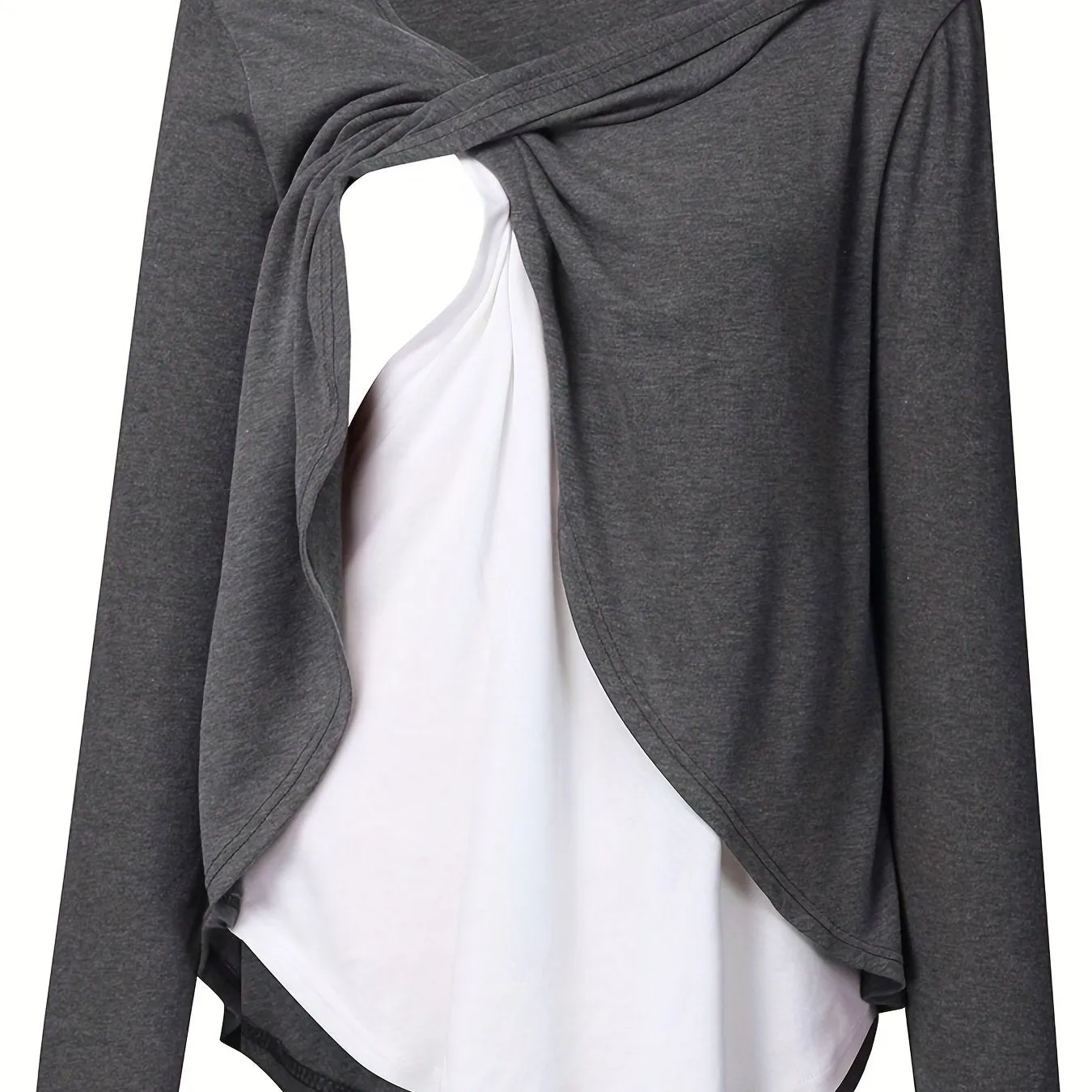 Donna Maternità Trendy Maglietta Color Block Due Pezzi, Allattamento & Postpartum Tees Front Open, Crew Neck Elegante Loose Mid 