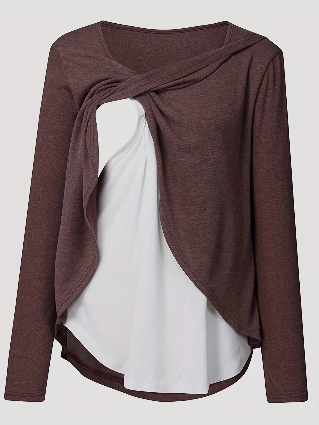 Donna Maternità Trendy Maglietta Color Block Due Pezzi, Allattamento & Postpartum Tees Front Open, Crew Neck Elegante Loose Mid 