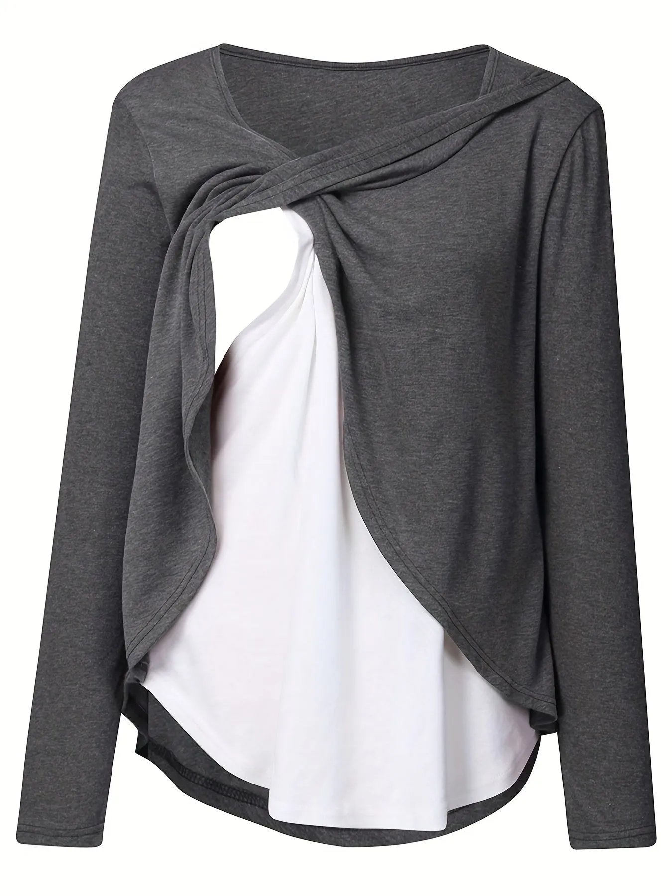 Donna Maternità Trendy Maglietta Color Block Due Pezzi, Allattamento & Postpartum Tees Front Open, Crew Neck Elegante Loose Mid 
