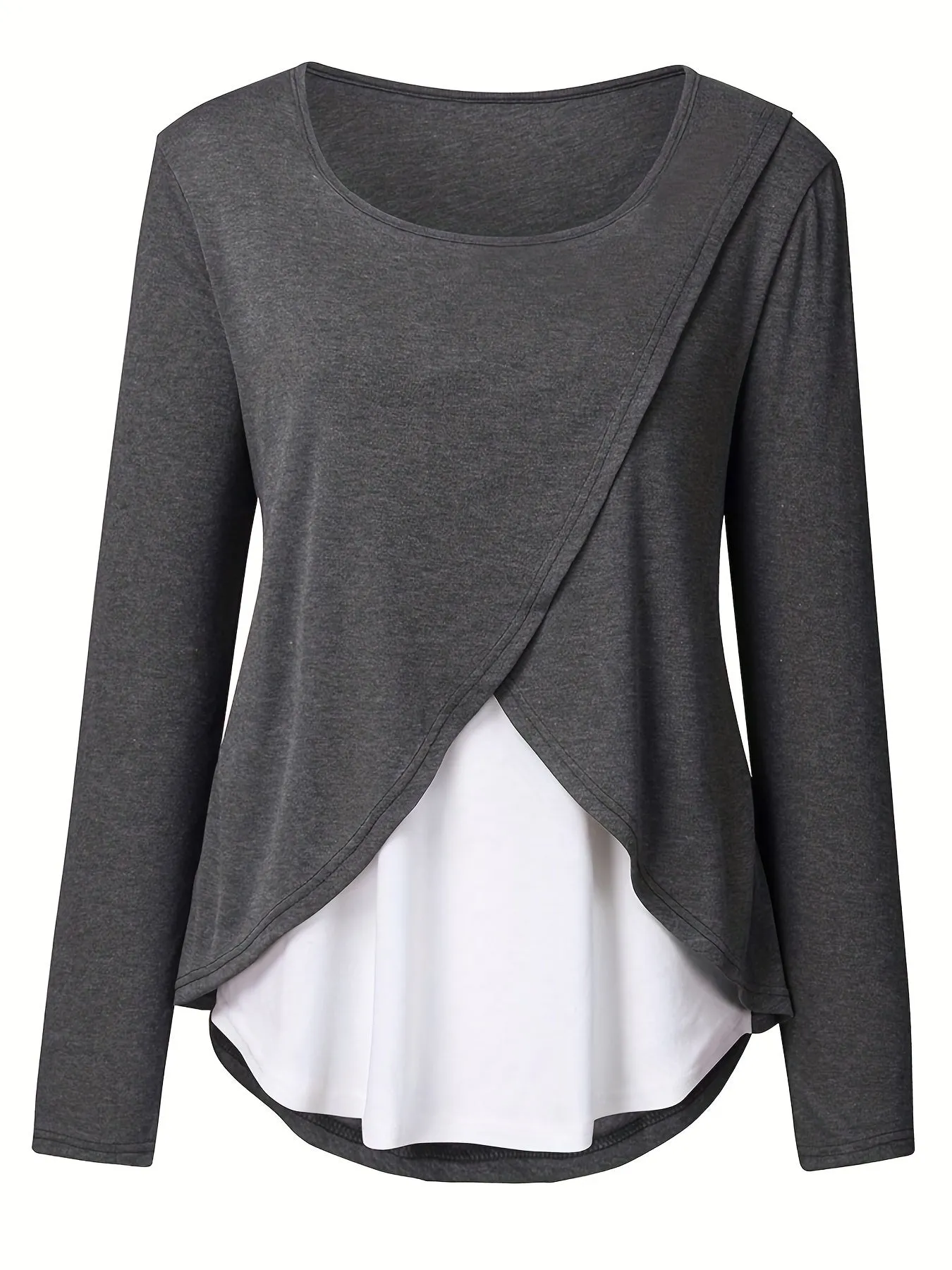Donna Maternità Trendy Maglietta Color Block Due Pezzi, Allattamento & Postpartum Tees Front Open, Crew Neck Elegante Loose Mid 