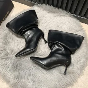 Donne Metà Polpaccio Tacchi Alti Chelsea Stivali 2023 Inverno Nuovo Progettista Scarpe A Punta Gladiatore Goth Pompe Moto Bota