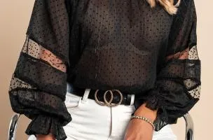 Elegante blusa in tessuto semitrasparente a pois Geltra, nera