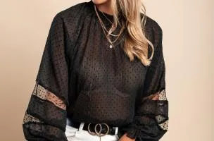 Elegante blusa in tessuto semitrasparente a pois Geltra, nera