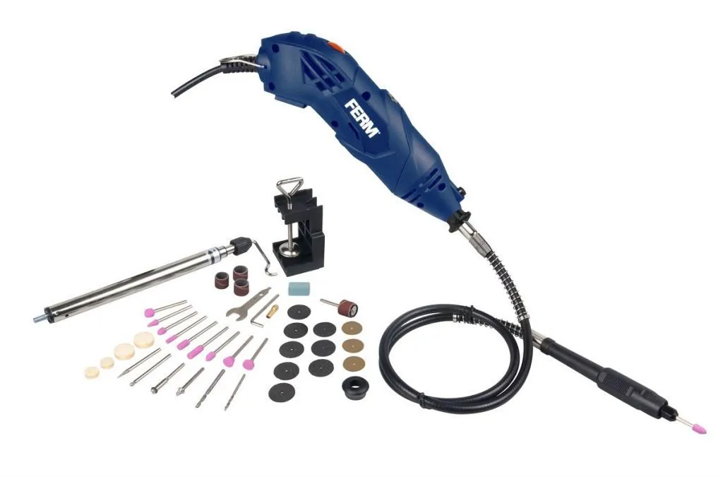 FERM CTM1017 - Mini smerigliatrice portatile con flessibile 160 W, velocità a vuoto 8000-35000 rpm, 40 accessori inclusi