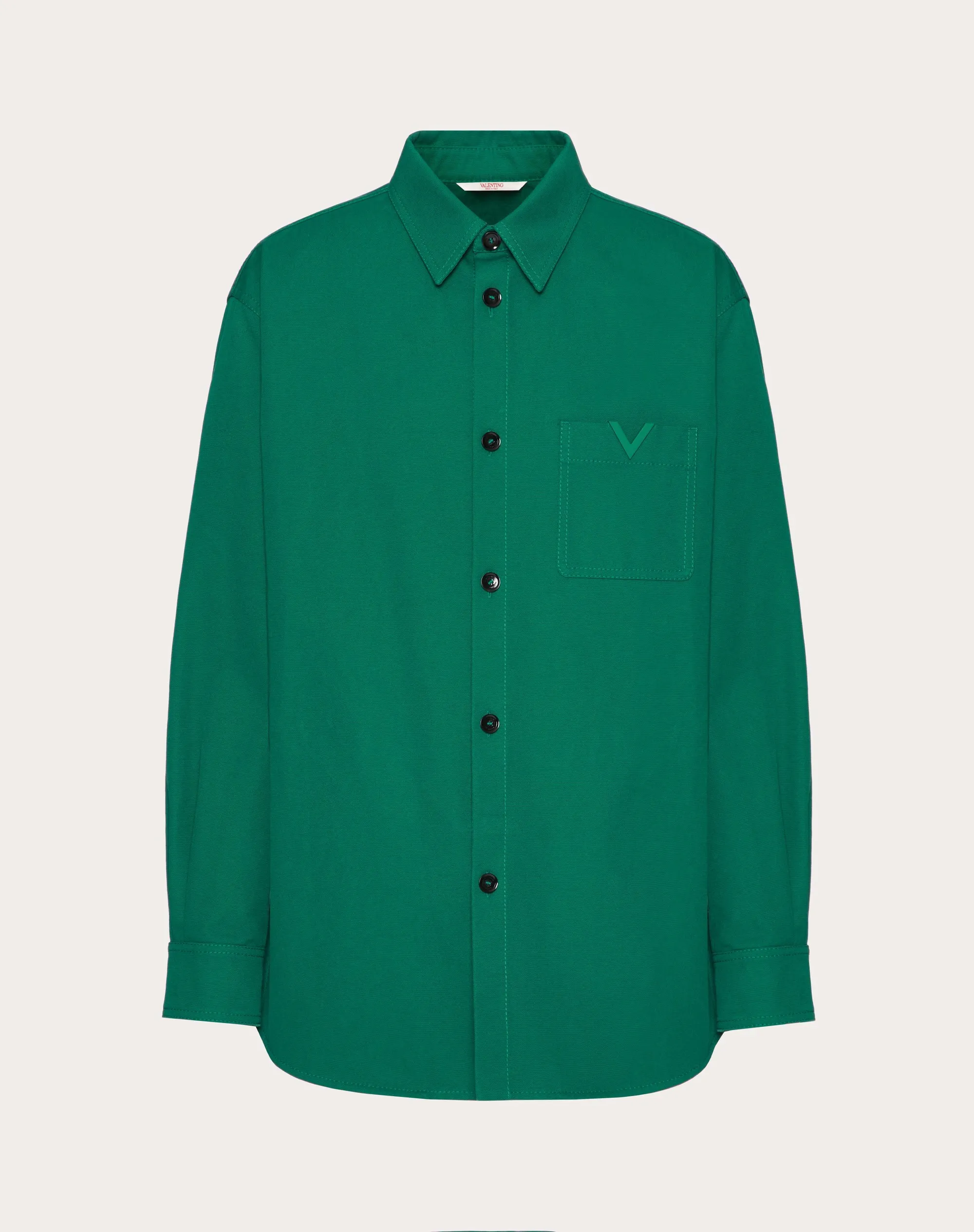 GIACCA CAMICIA IN CANVAS DI COTONE STRETCH CON V DETAIL GOMMATA