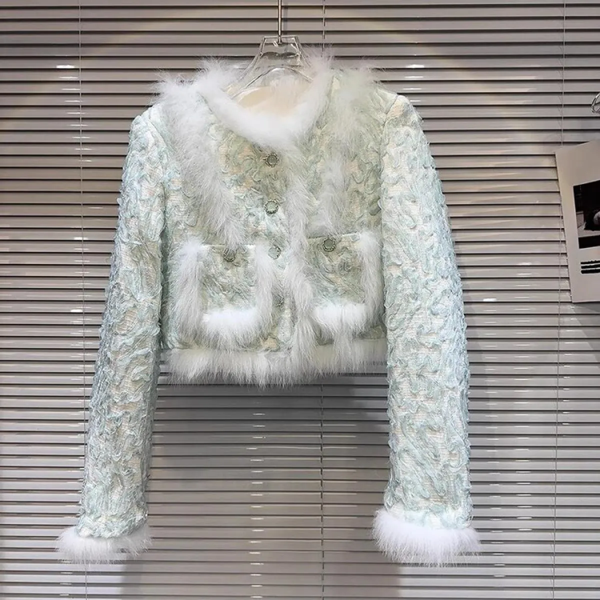 Giacca corta in tweed di pile di volpe da donna firmata High Street New Fashion 2023