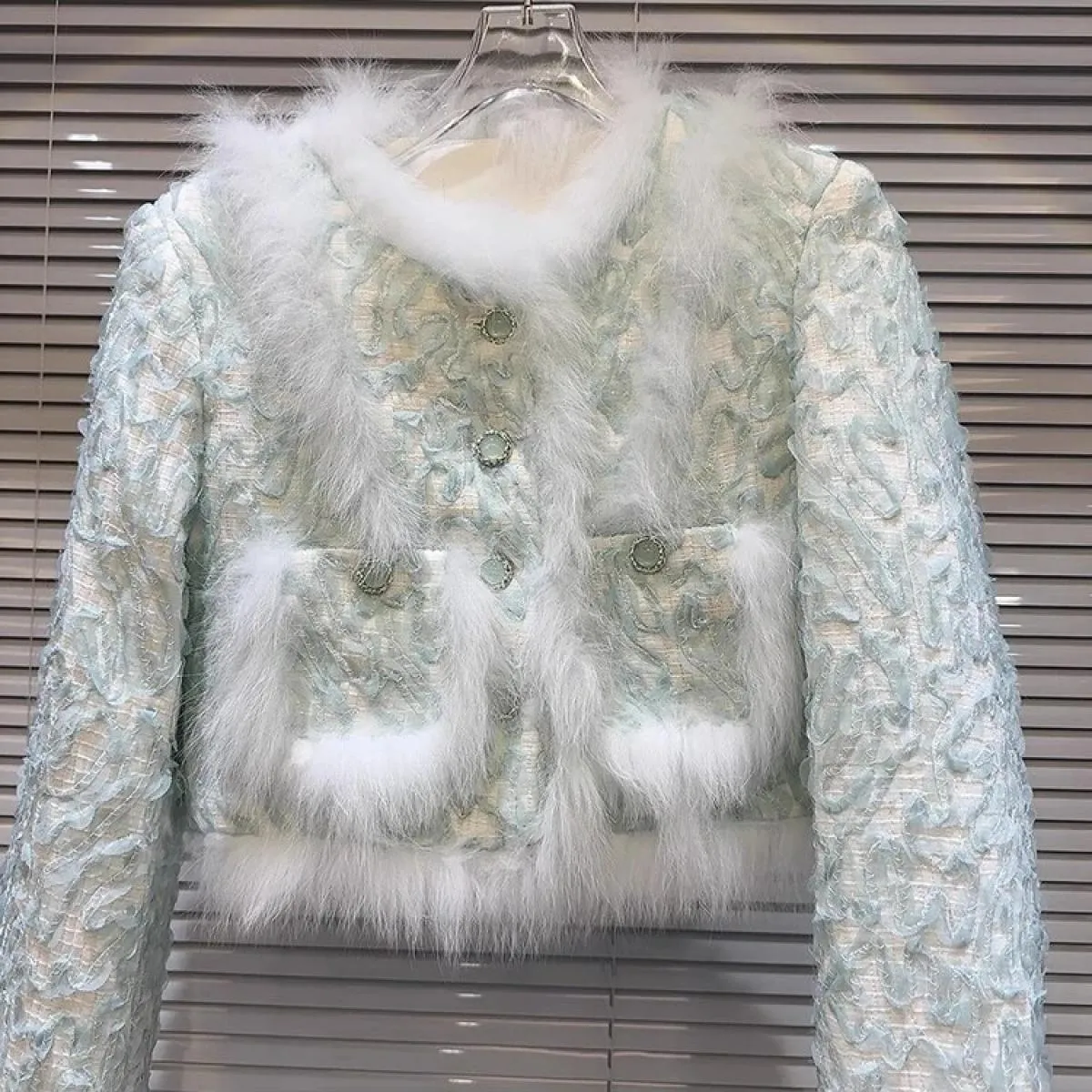 Giacca corta in tweed di pile di volpe da donna firmata High Street New Fashion 2023