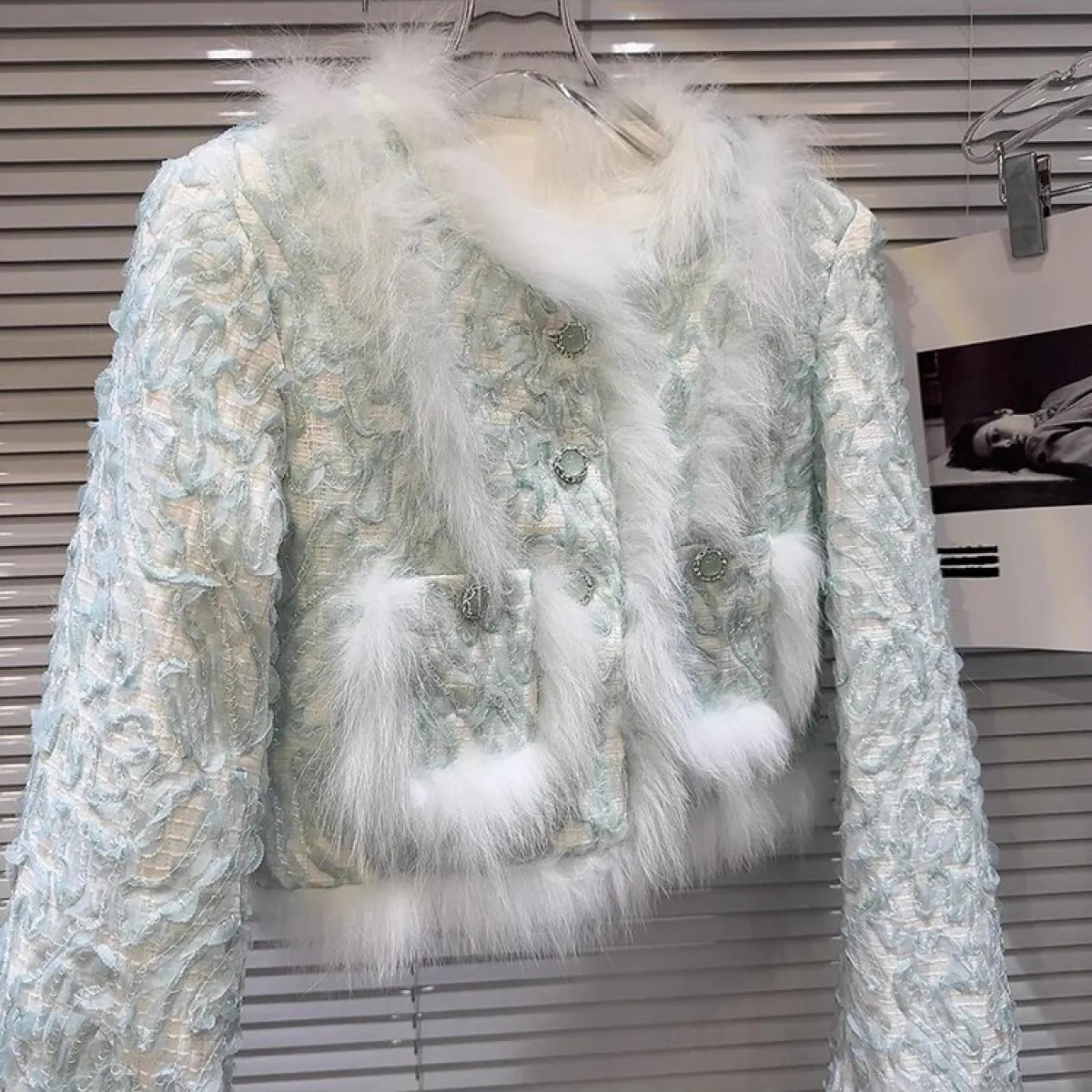 Giacca corta in tweed di pile di volpe da donna firmata High Street New Fashion 2023