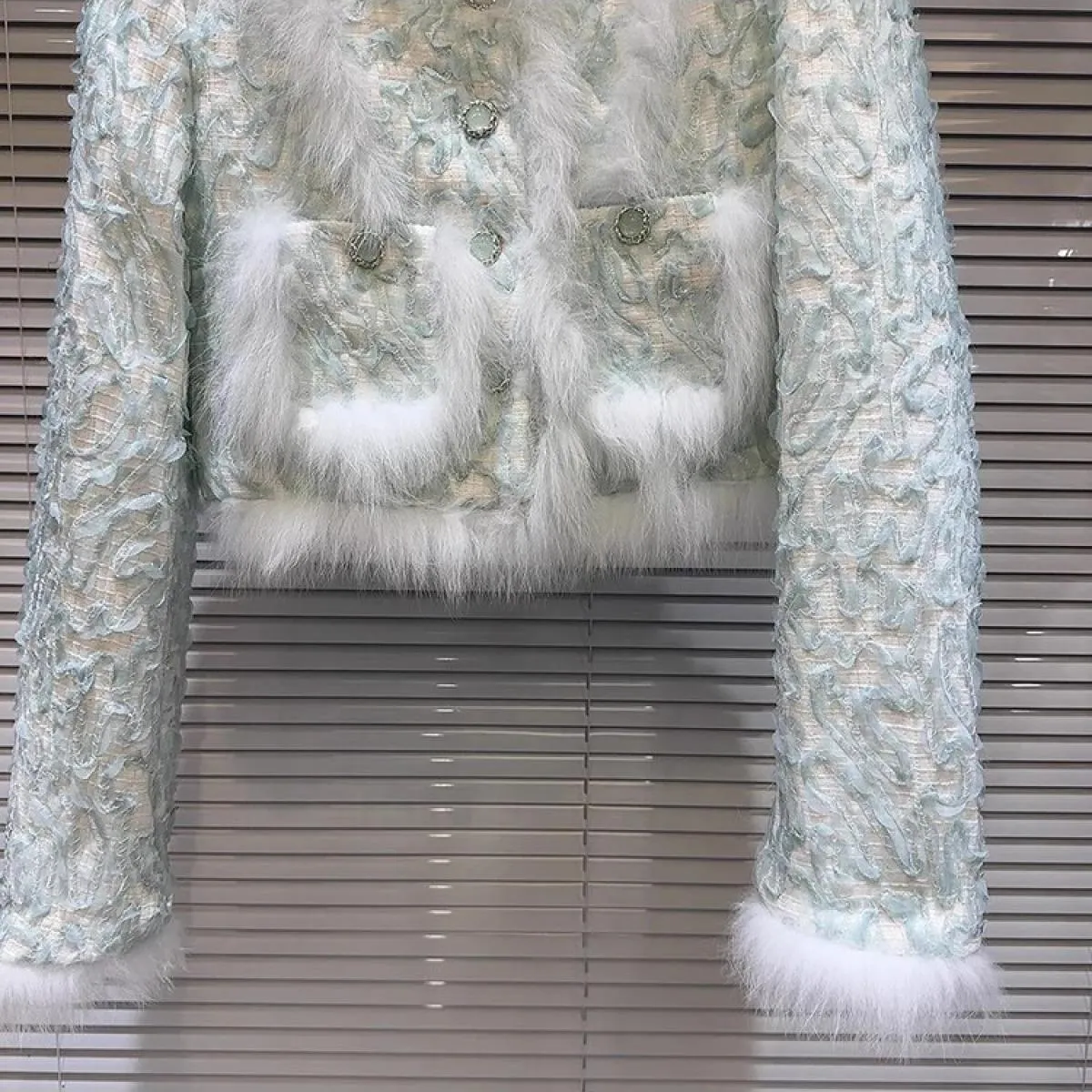 Giacca corta in tweed di pile di volpe da donna firmata High Street New Fashion 2023
