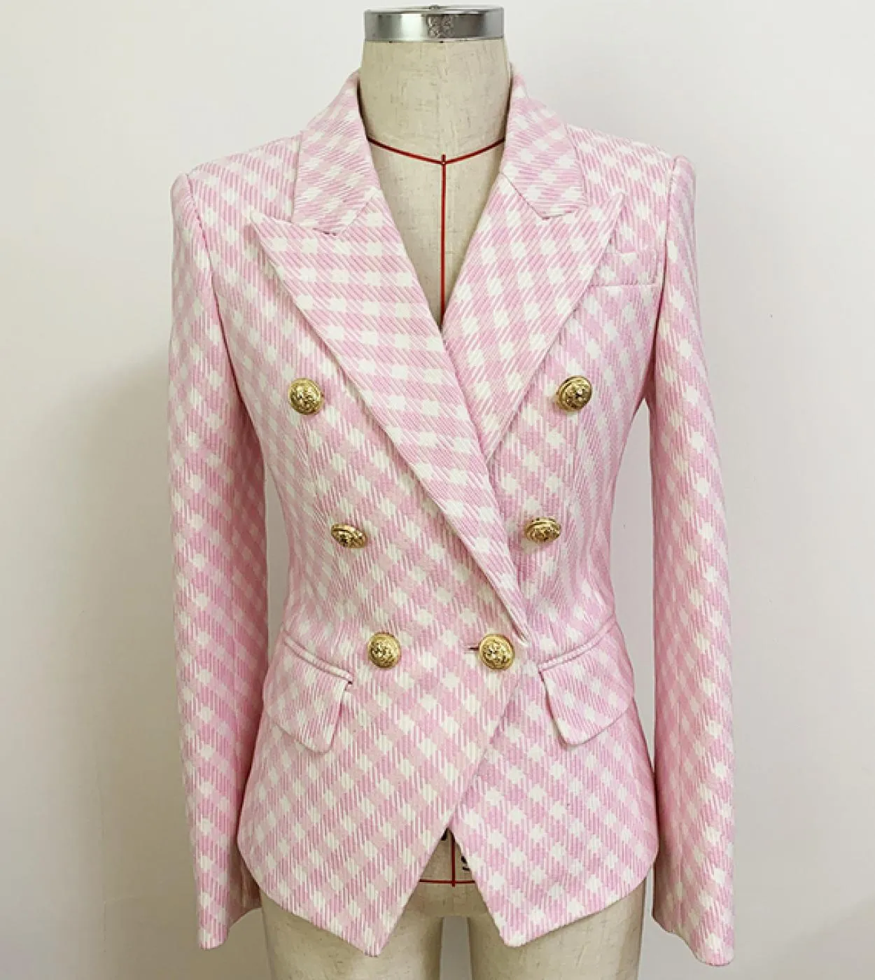 Giacca da donna di design 2022 più recente di alta qualità Blazer da donna slim fit in tweed scozzese con bottoni a doppio petto