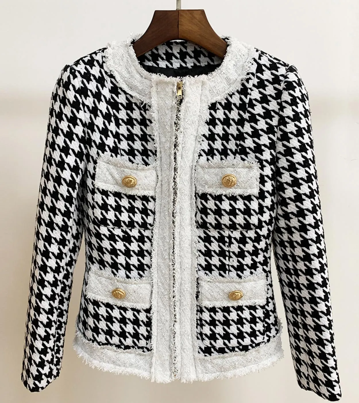 Giacca di design barocco autunno inverno più recente di alta qualità Giacca da donna in tweed con frange a blocchi di colore con