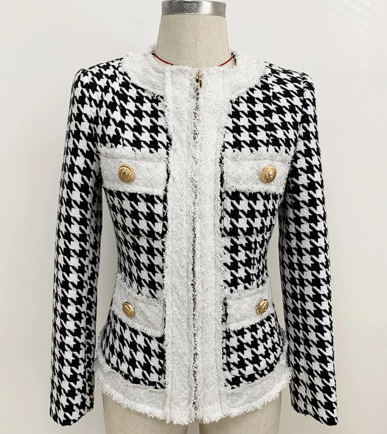 Giacca di design barocco autunno inverno più recente di alta qualità Giacca da donna in tweed con frange a blocchi di colore con