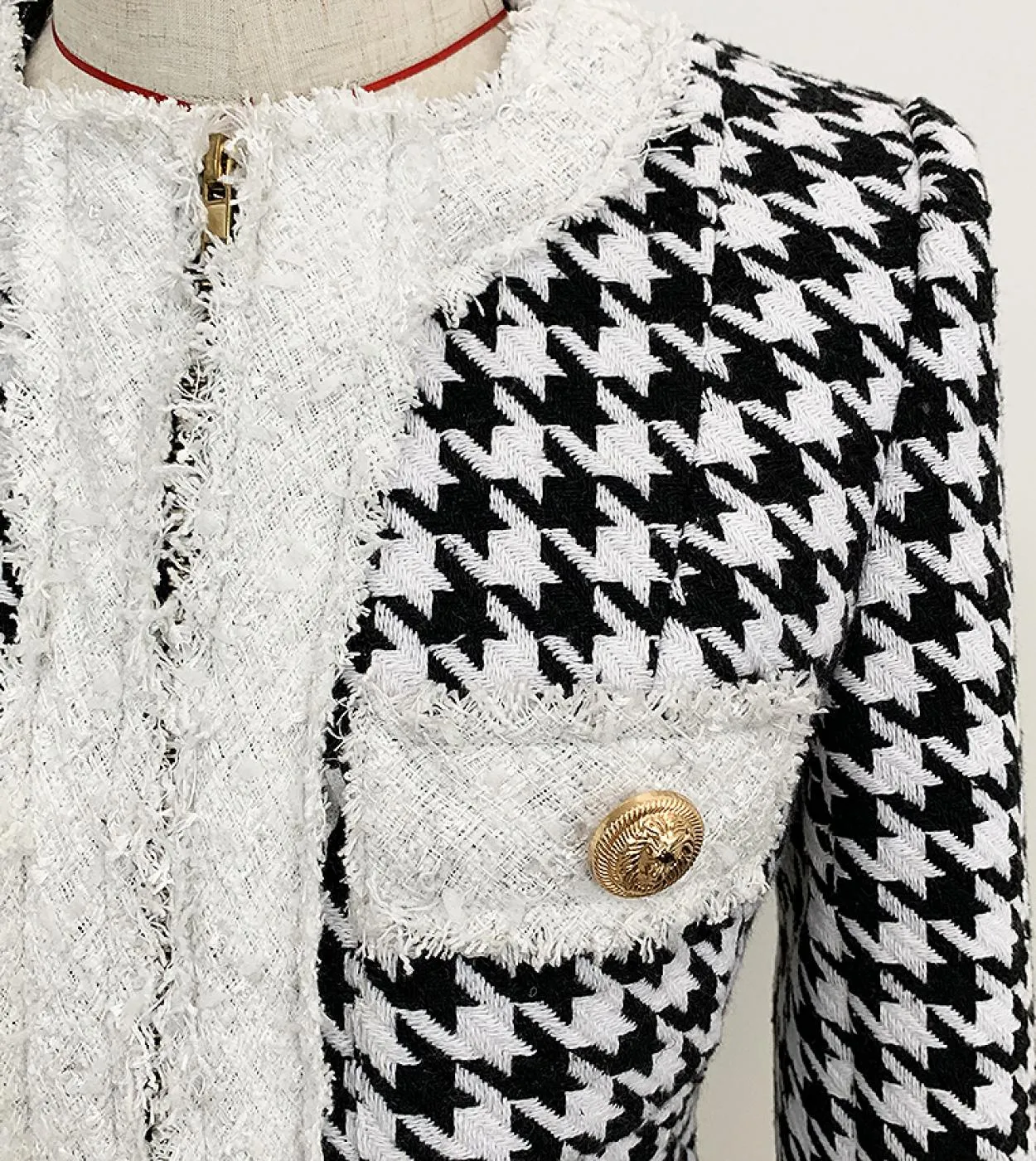 Giacca di design barocco autunno inverno più recente di alta qualità Giacca da donna in tweed con frange a blocchi di colore con