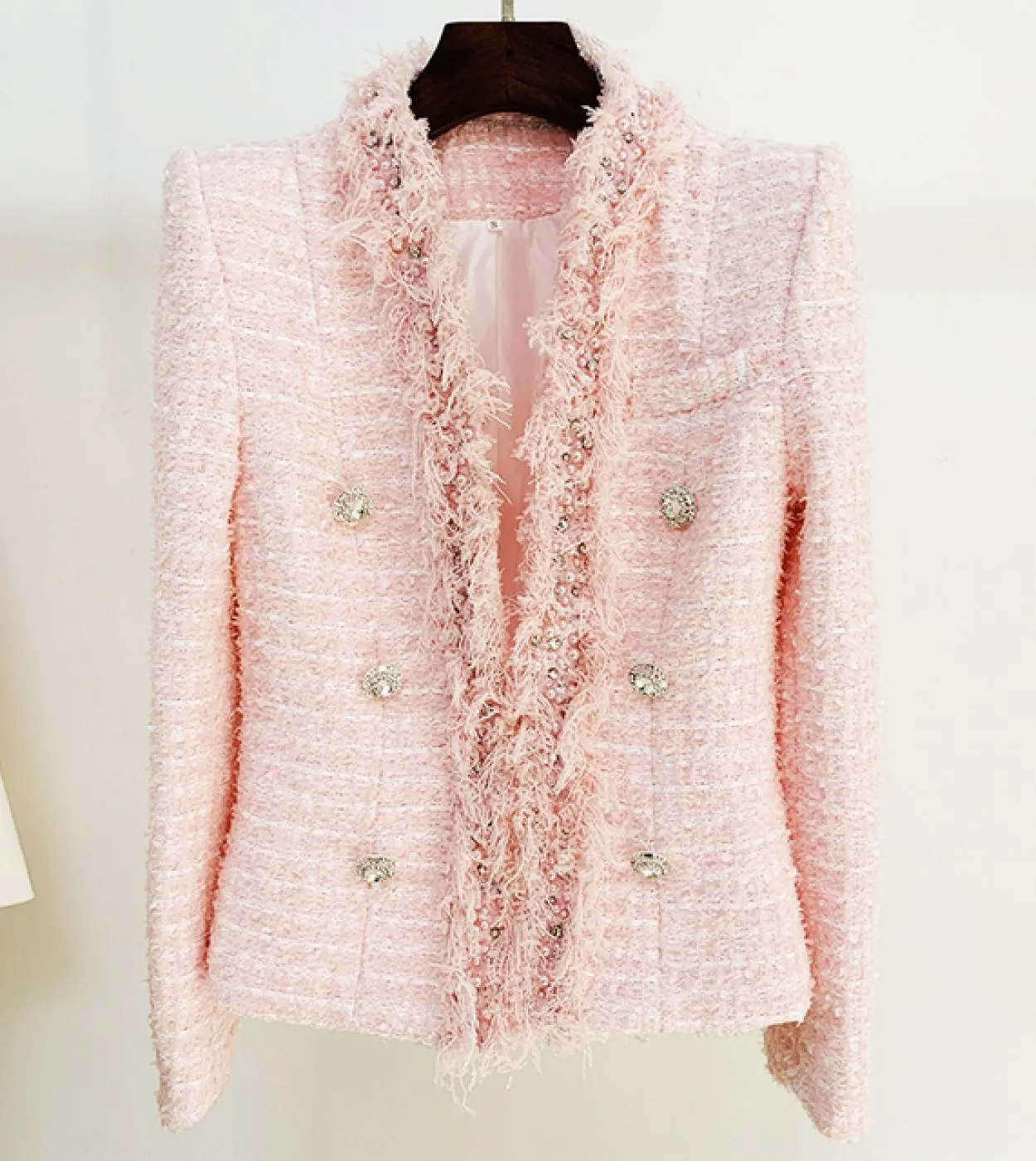 Giacca di design della collezione Fw 2023 più recente di alta qualità Giacca da donna in tweed con frange con perline di diamant