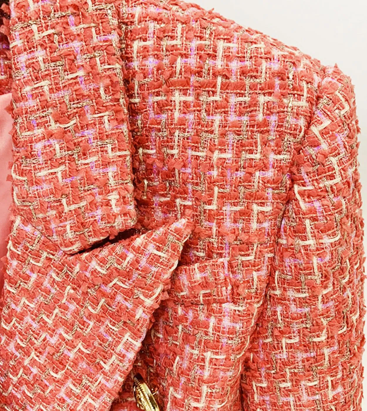 Giacca in tweed di alta qualità Donna 2022 Autunno Inverno Nuova testa di leone Bottoni in metallo Doppio petto Slim Giacche da