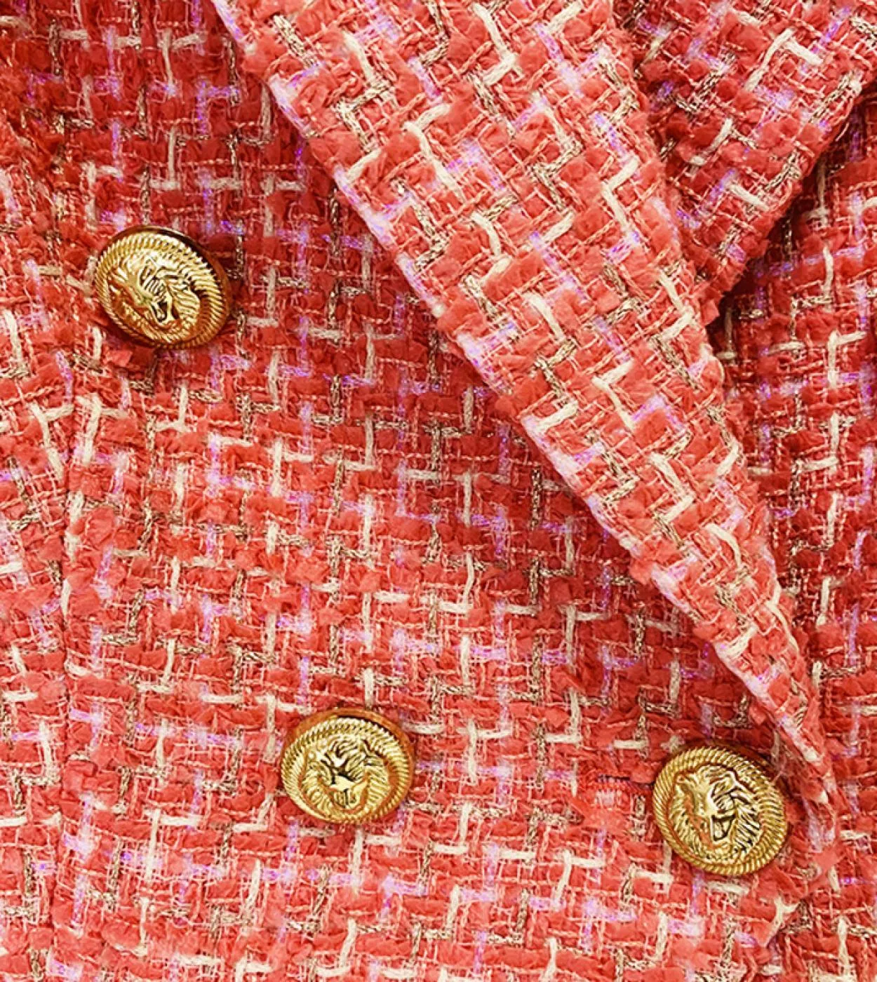 Giacca in tweed di alta qualità Donna 2022 Autunno Inverno Nuova testa di leone Bottoni in metallo Doppio petto Slim Giacche da