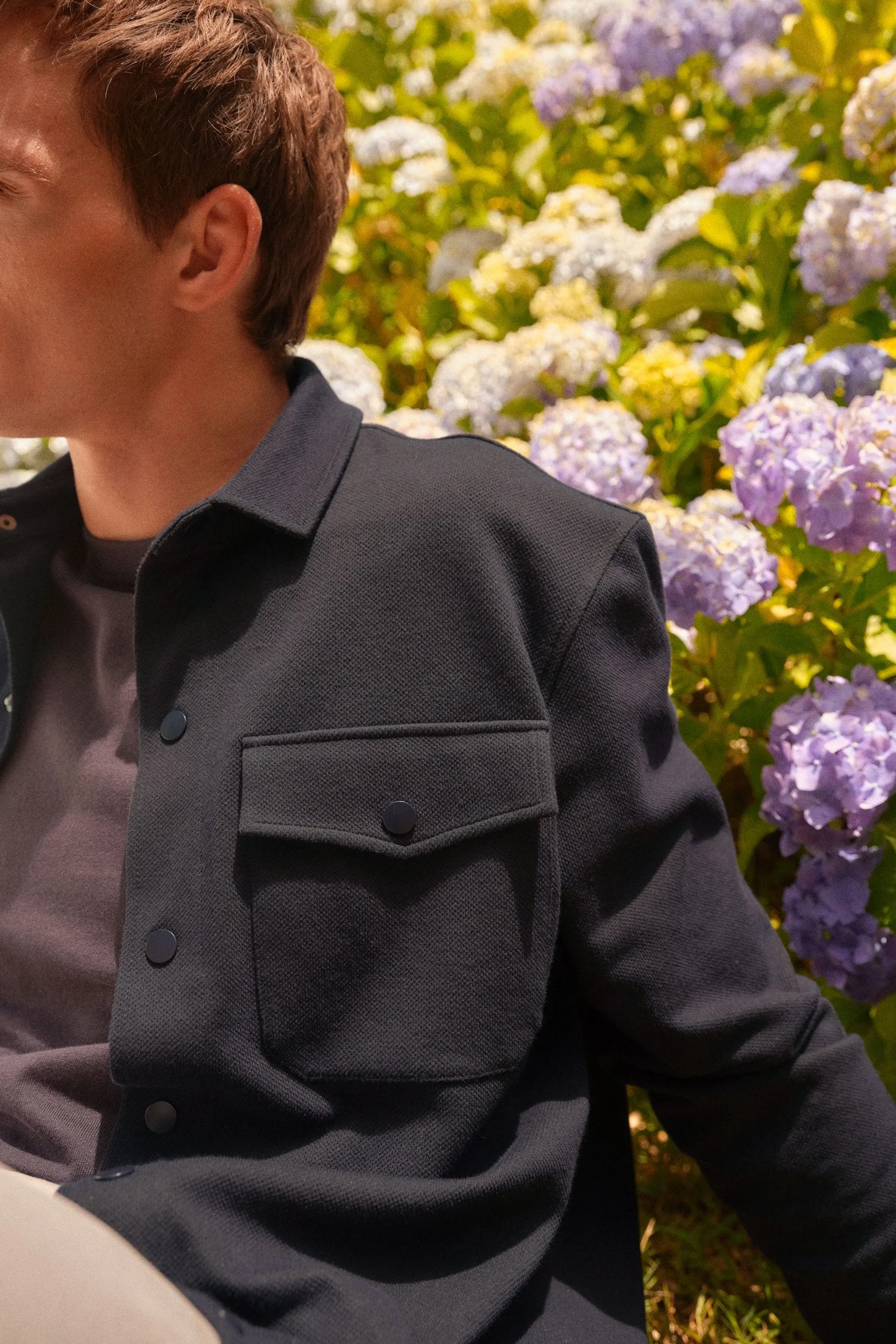 Giacca stile camicia in jersey testurizzata di prima qualità