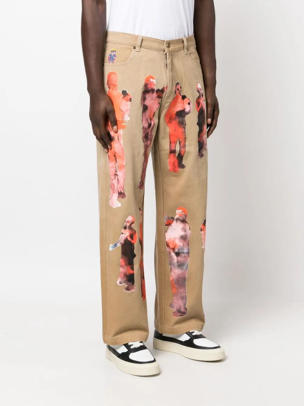 jeans beige con stampa