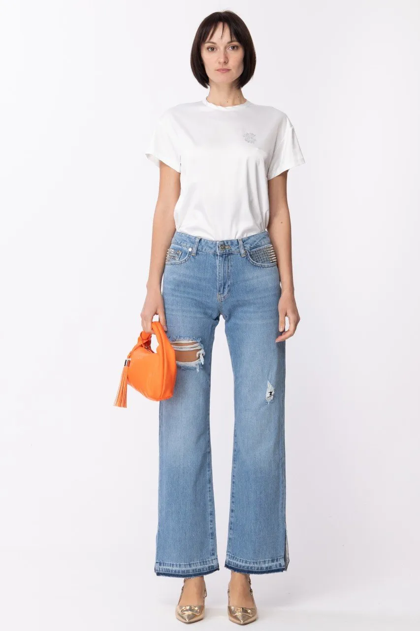 Jeans Boy a vita bassa con borchie BLU CHIARO